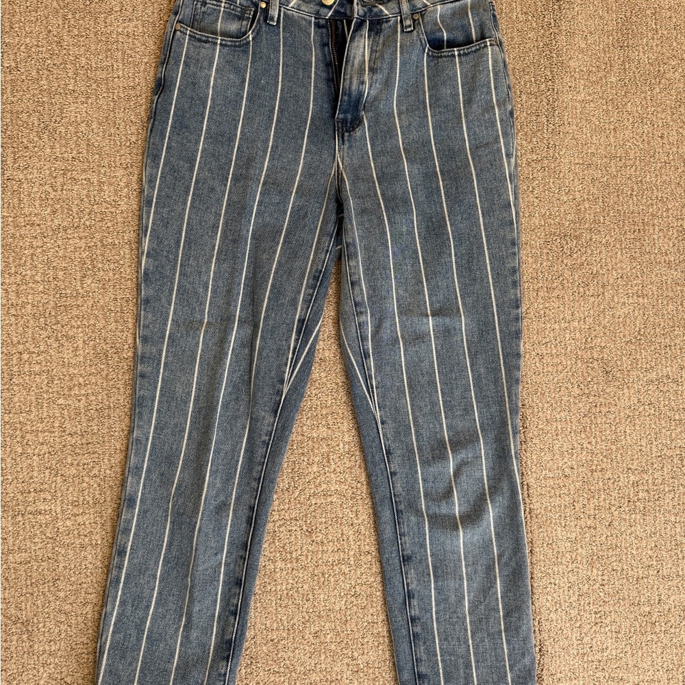 PacSun Blue and White Striped Straight Leg Jeans